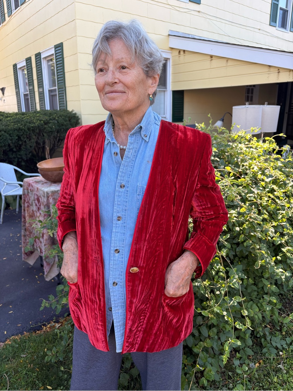 Red Velvet Women's Blazer Jacket - Classic Single-Button